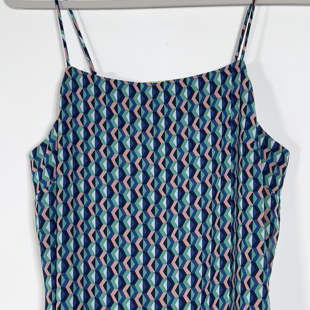 Anthropologie Maeve Silk Mini Dress Womens Sz L Blue Printed Spaghetti Strap - Picture 2 of 13